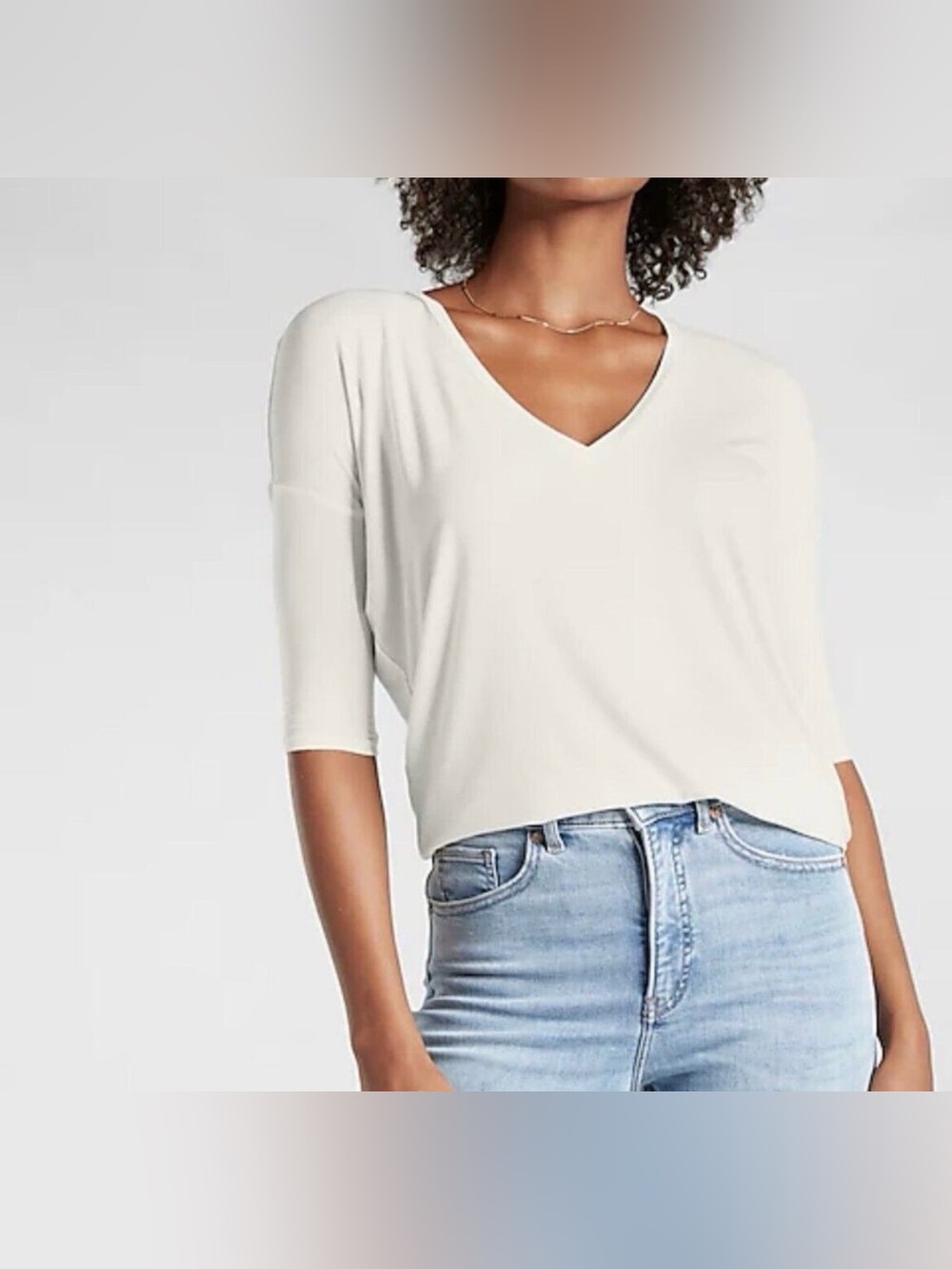 NEW Express London Relaxed Tee V-Neck Top in white small